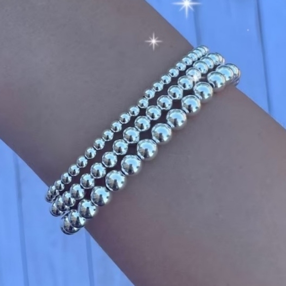 14k Rose Gold/Silver Plated Stackable Bead Bracelets - Picture 3 of 16